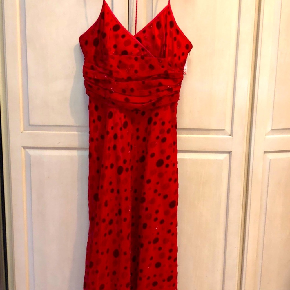 Red Poke-dot Ladies Evening Gown